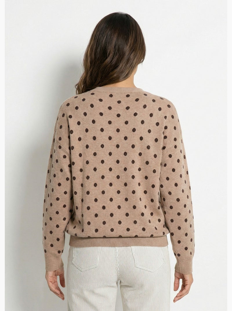 Suéter de lunares con cuello redondo, punto jacquard - AFIBEL Taupe - Kiabi