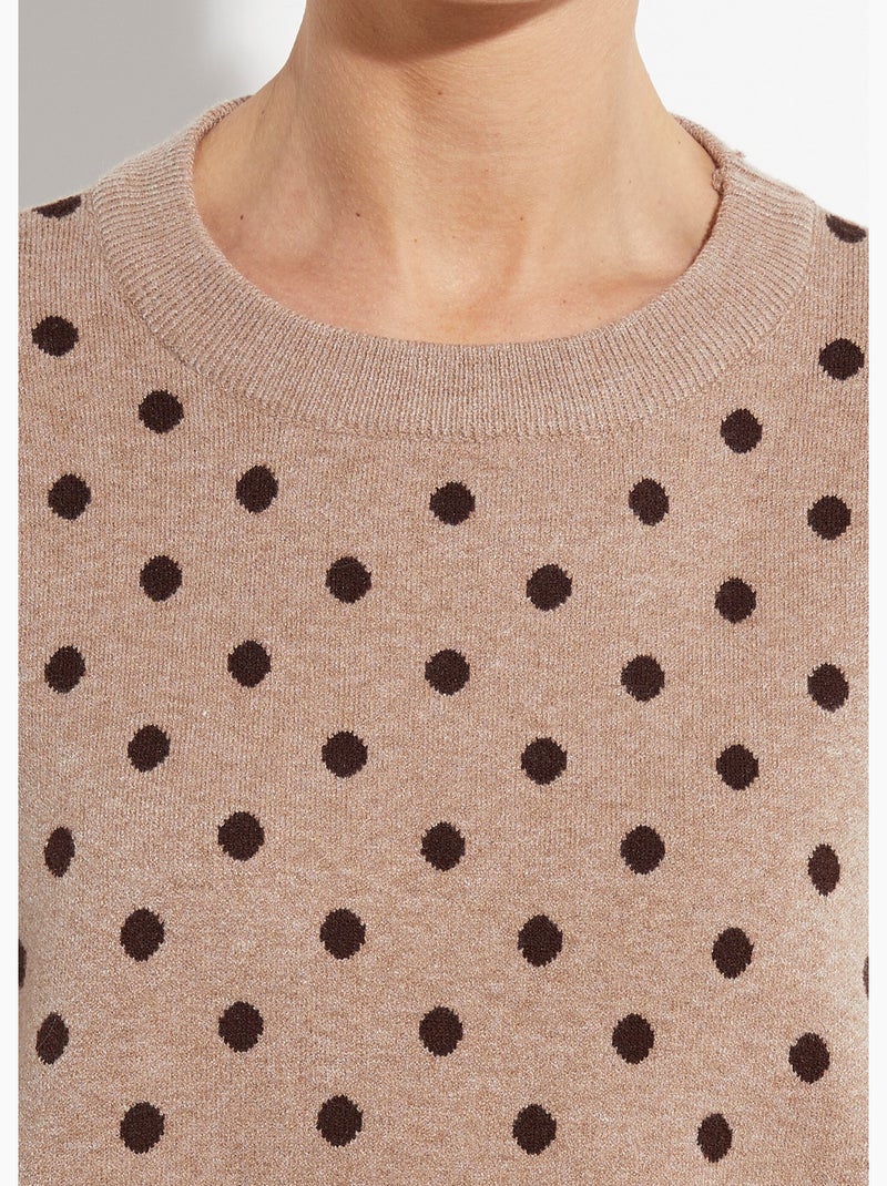 Suéter de lunares con cuello redondo, punto jacquard - AFIBEL Taupe - Kiabi