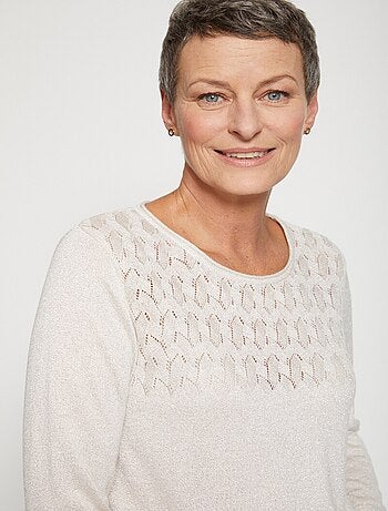 Suéter de manga 3/4 con punto brillante. - Afibel