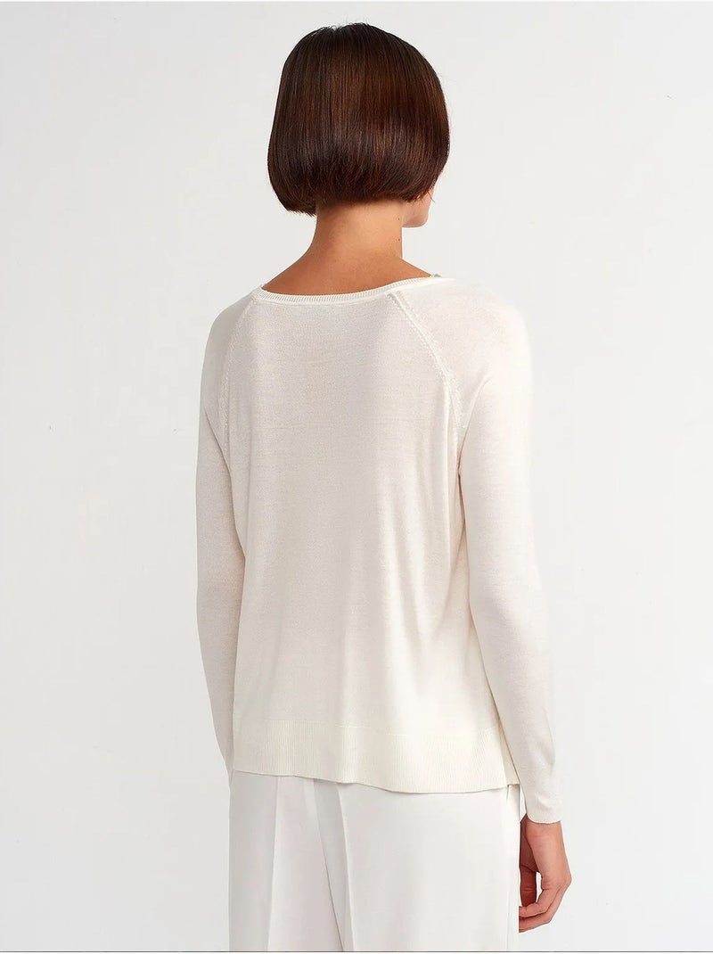 Suéter de mujer acanalado con cuello redondo dilvin Blanco roto - Kiabi