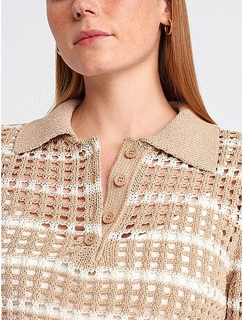 Suéter de punto a rayas con cuello polo y botones