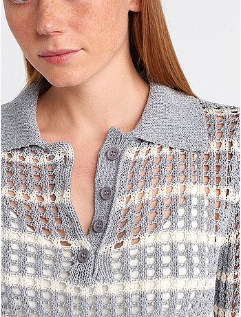 Suéter de punto a rayas con cuello polo y botones