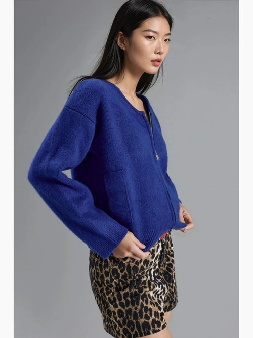 Suéter de punto acanalado con cuello en v y cremallera my fashion - Kiabi