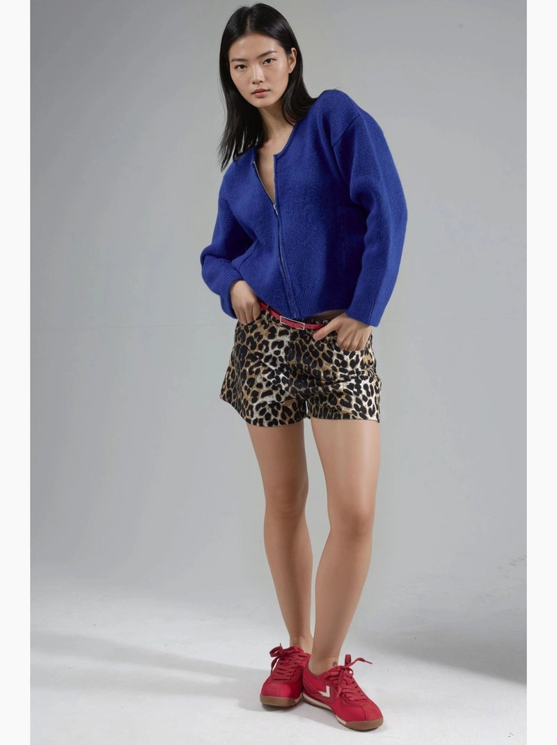 Suéter de punto acanalado con cuello en v y cremallera my fashion Azul cobalto - Kiabi