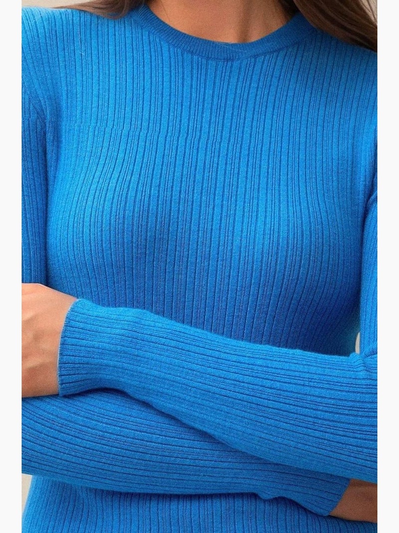 Suéter de punto ajustado con cuello redondo hiccup Azul claro - Kiabi