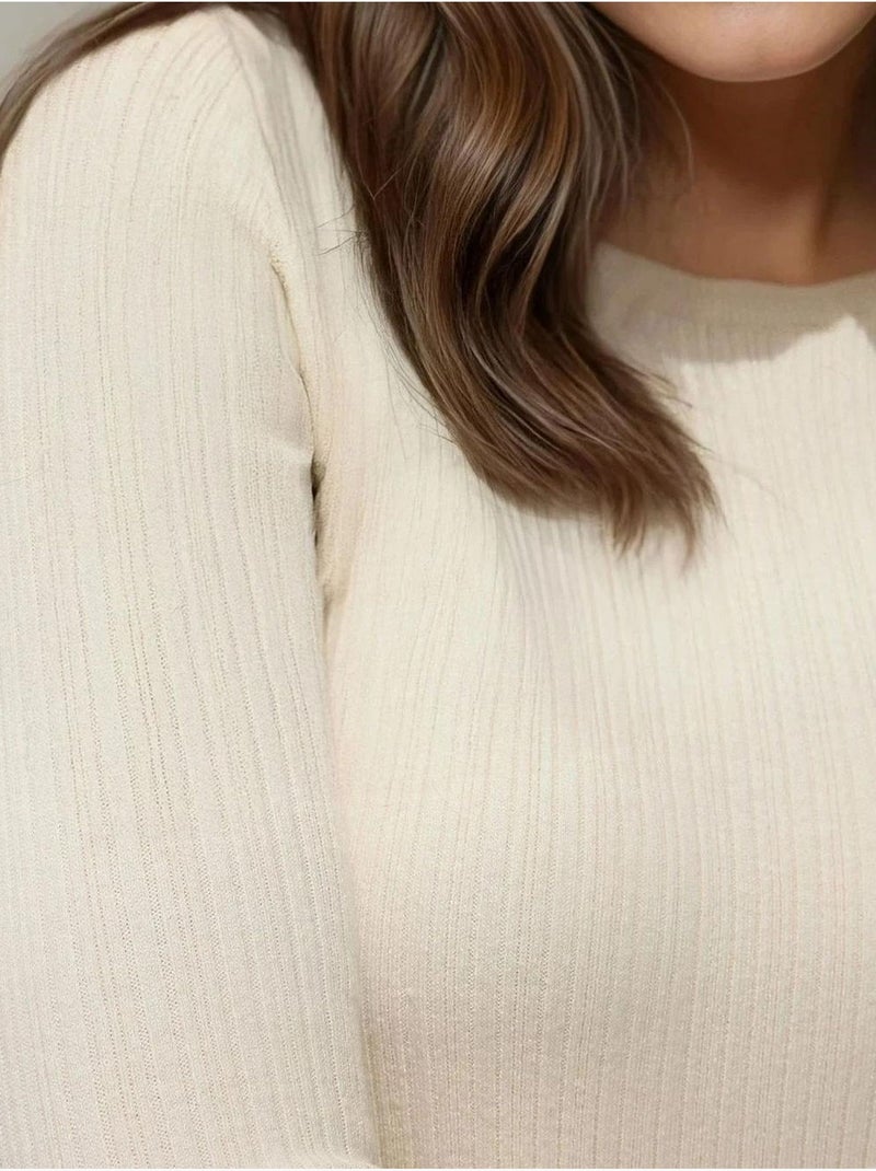 Suéter de punto ajustado con cuello redondo hiccup Blanco - Kiabi