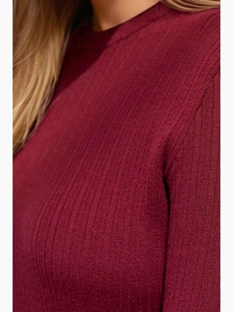 Suéter de punto ajustado con cuello redondo hiccup Rojo burdeos - Kiabi