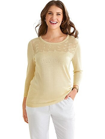 Suéter de punto brillante con ribete de pedrería - AFIBEL