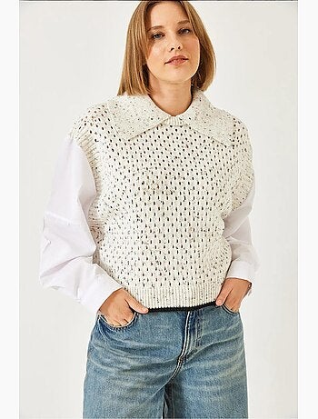 Suéter de punto calado con cuello camisero lucci