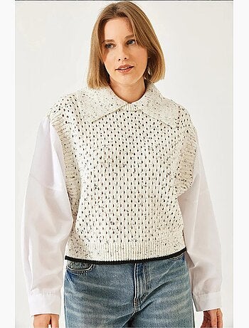 Suéter de punto calado con cuello camisero lucci