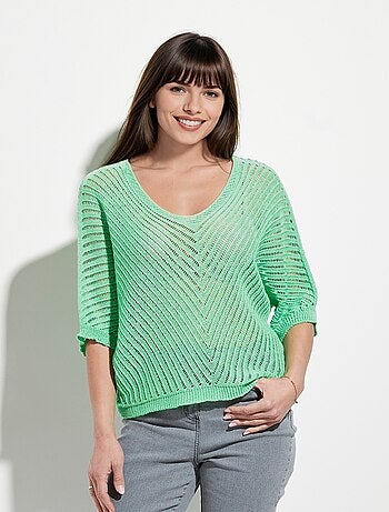 Suéter de punto calado con mangas de murciélago - AFIBEL