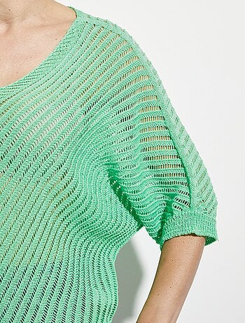 Suéter de punto calado con mangas de murciélago - AFIBEL