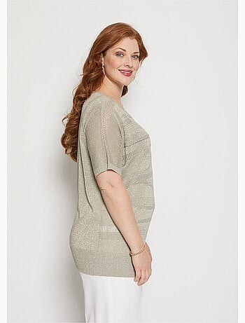 Suéter de punto calado iridiscente con pedrería - Afibel