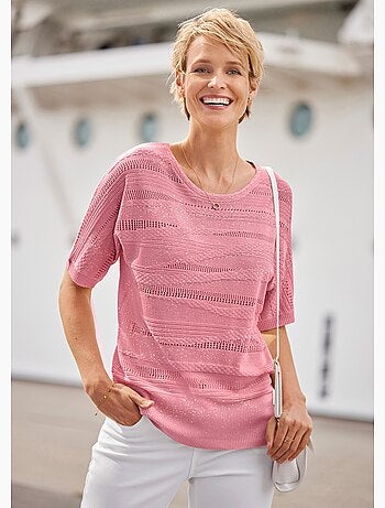 Suéter de punto calado iridiscente con pedrería - Afibel