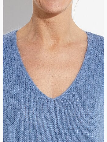 Suéter de punto cálido con cuello en V y mohair - AFIBEL