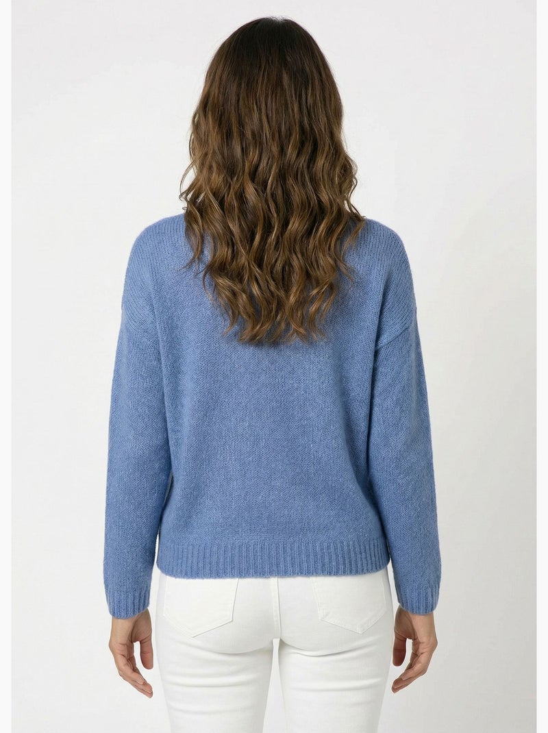 Suéter de punto cálido con cuello en V y mohair - AFIBEL Azul vaquero - Kiabi