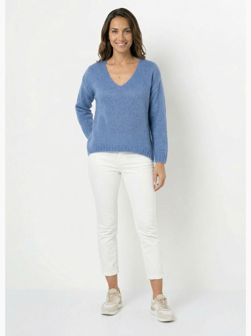 Suéter de punto cálido con cuello en V y mohair - AFIBEL Azul vaquero - Kiabi