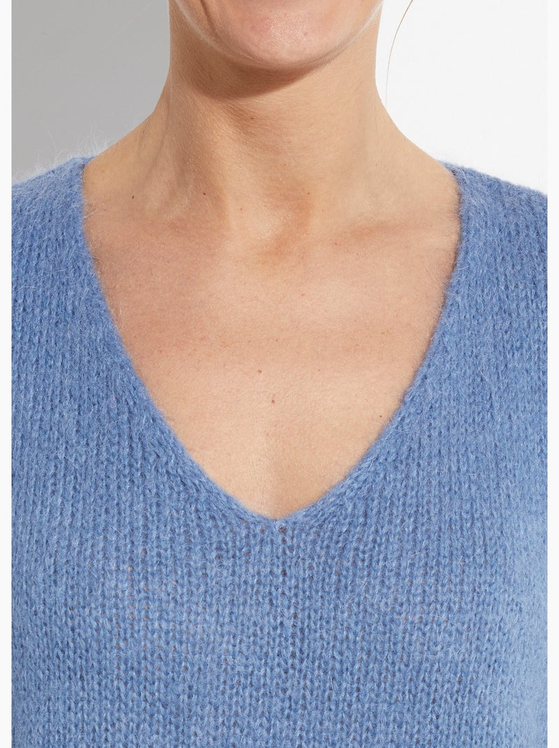 Suéter de punto cálido con cuello en V y mohair - AFIBEL Azul vaquero - Kiabi