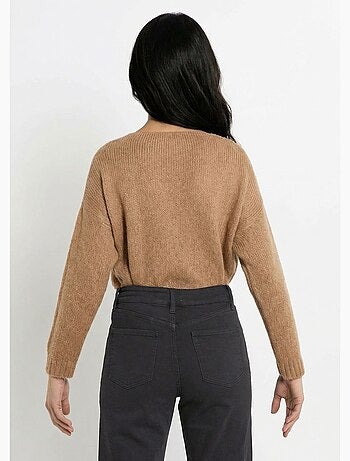 Suéter de punto cálido con cuello en V y mohair - AFIBEL