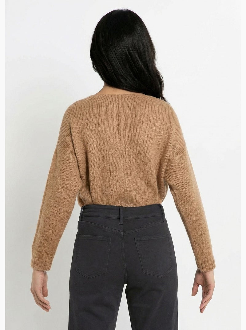 Suéter de punto cálido con cuello en V y mohair - AFIBEL Camel - Kiabi
