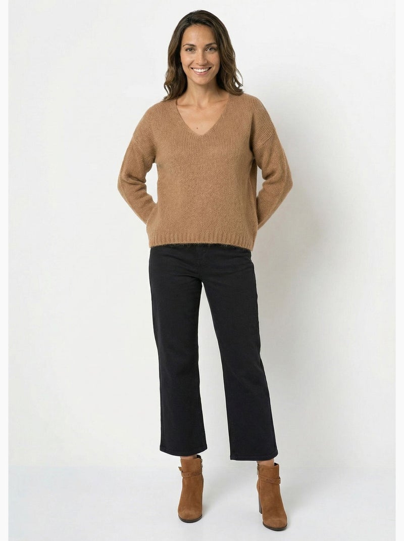 Suéter de punto cálido con cuello en V y mohair - AFIBEL Camel - Kiabi