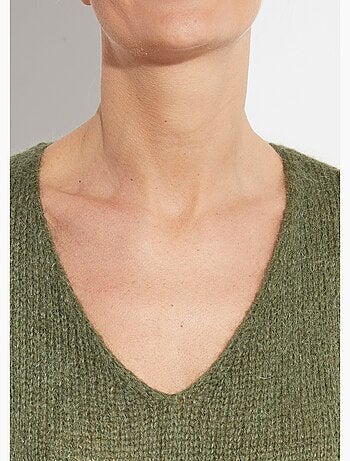 Suéter de punto cálido con cuello en V y mohair - AFIBEL