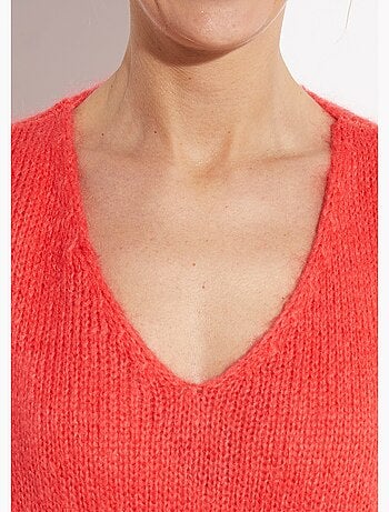 Suéter de punto cálido con cuello en V y mohair - AFIBEL