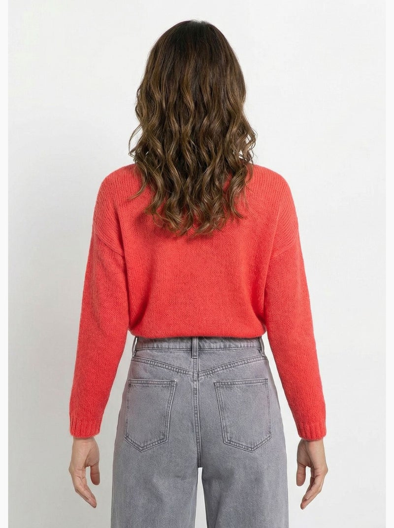 Suéter de punto cálido con cuello en V y mohair - AFIBEL Coral - Kiabi