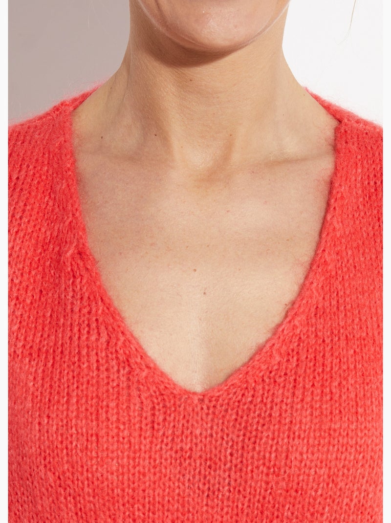 Suéter de punto cálido con cuello en V y mohair - AFIBEL Coral - Kiabi