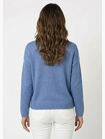 Suéter de punto cálido con cuello en V y mohair