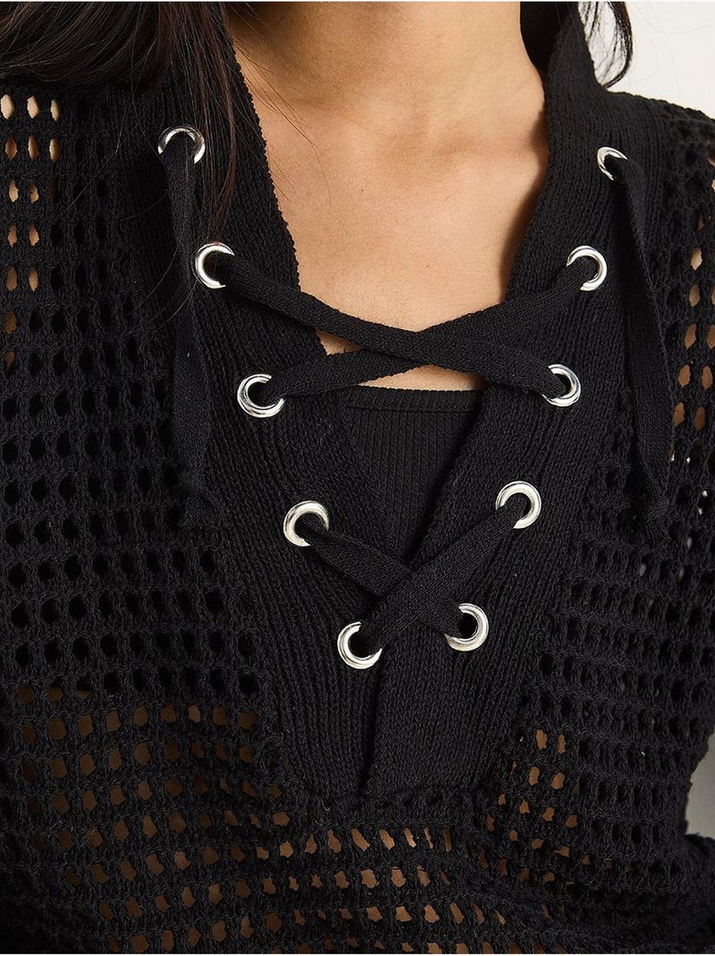 Suéter de punto con capucha y cordón ajustable lucci Negro - Kiabi