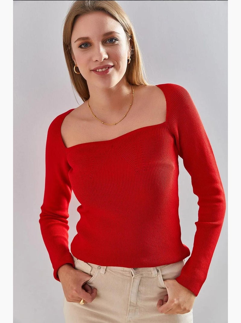 Suéter de punto con cuello cuadrado lucci Rojo - Kiabi
