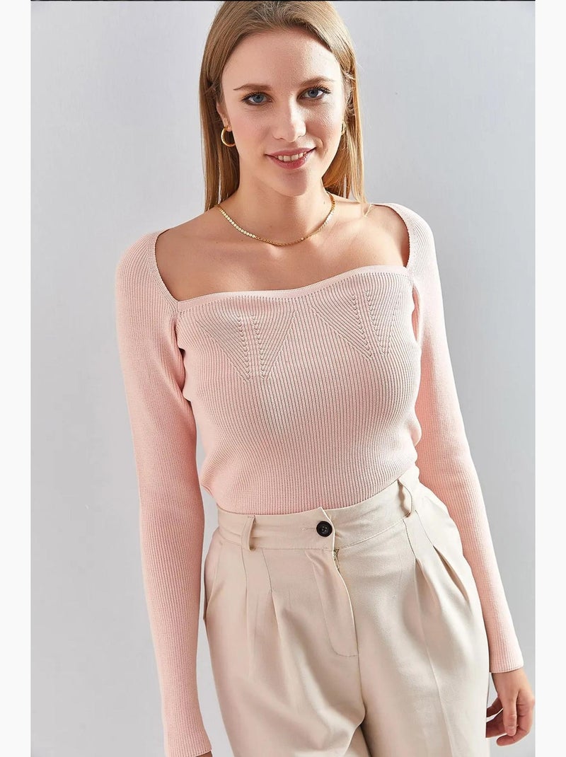 Suéter de punto con cuello cuadrado lucci Rosa pálido - Kiabi