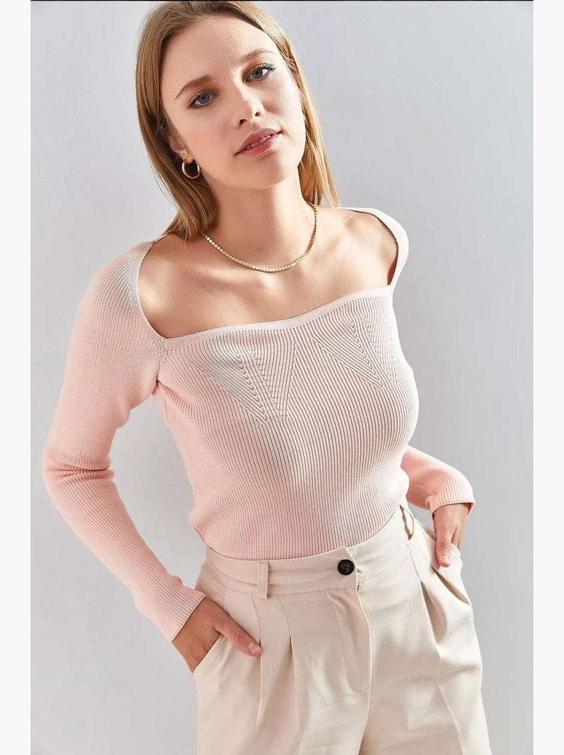 Suéter de punto con cuello cuadrado lucci Rosa pálido - Kiabi
