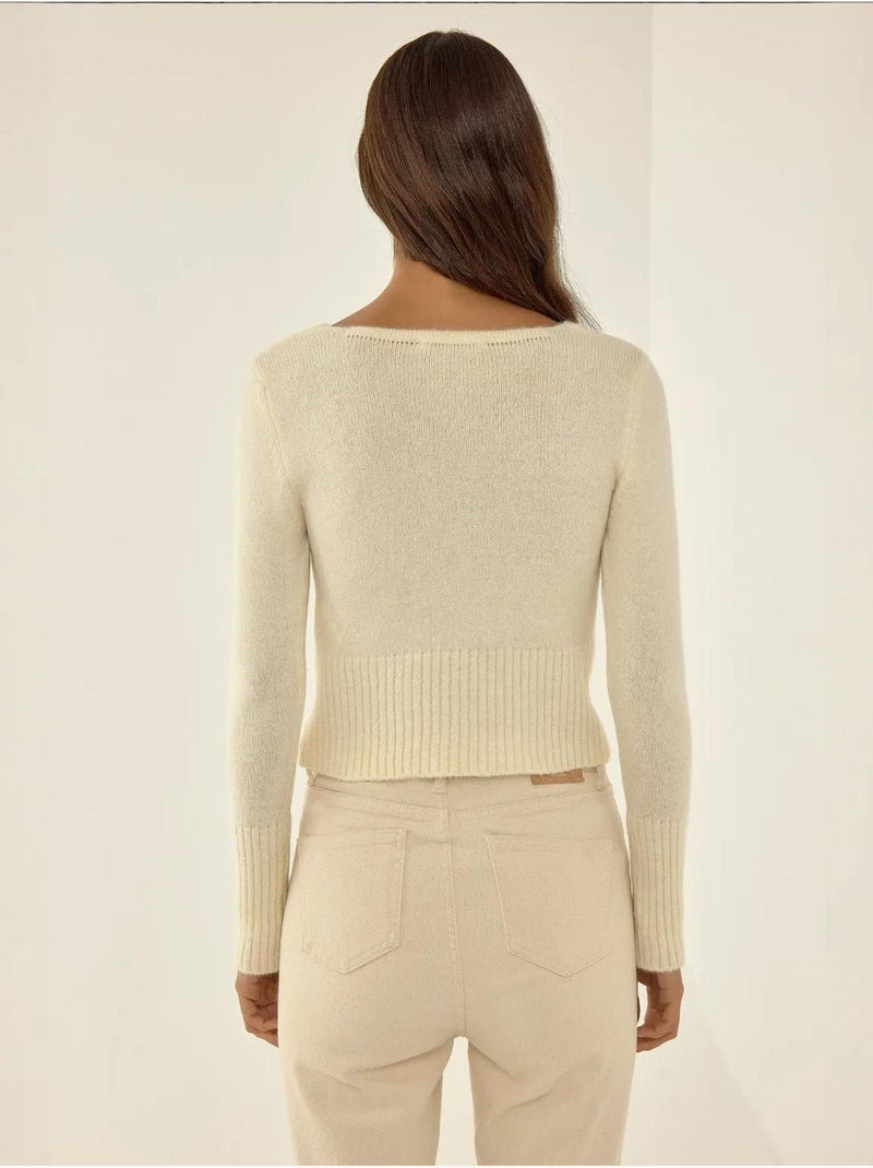 Suéter de punto con cuello cuadrado y detalle de canalé hiccup Beige natural - Kiabi