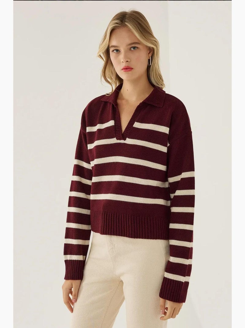 Suéter de punto con cuello polo a rayas hiccup Rojo - Kiabi