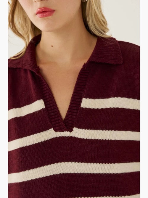 Suéter de punto con cuello polo a rayas hiccup - Kiabi Suéter de punto con cuello polo a rayas hiccup - Kiabi