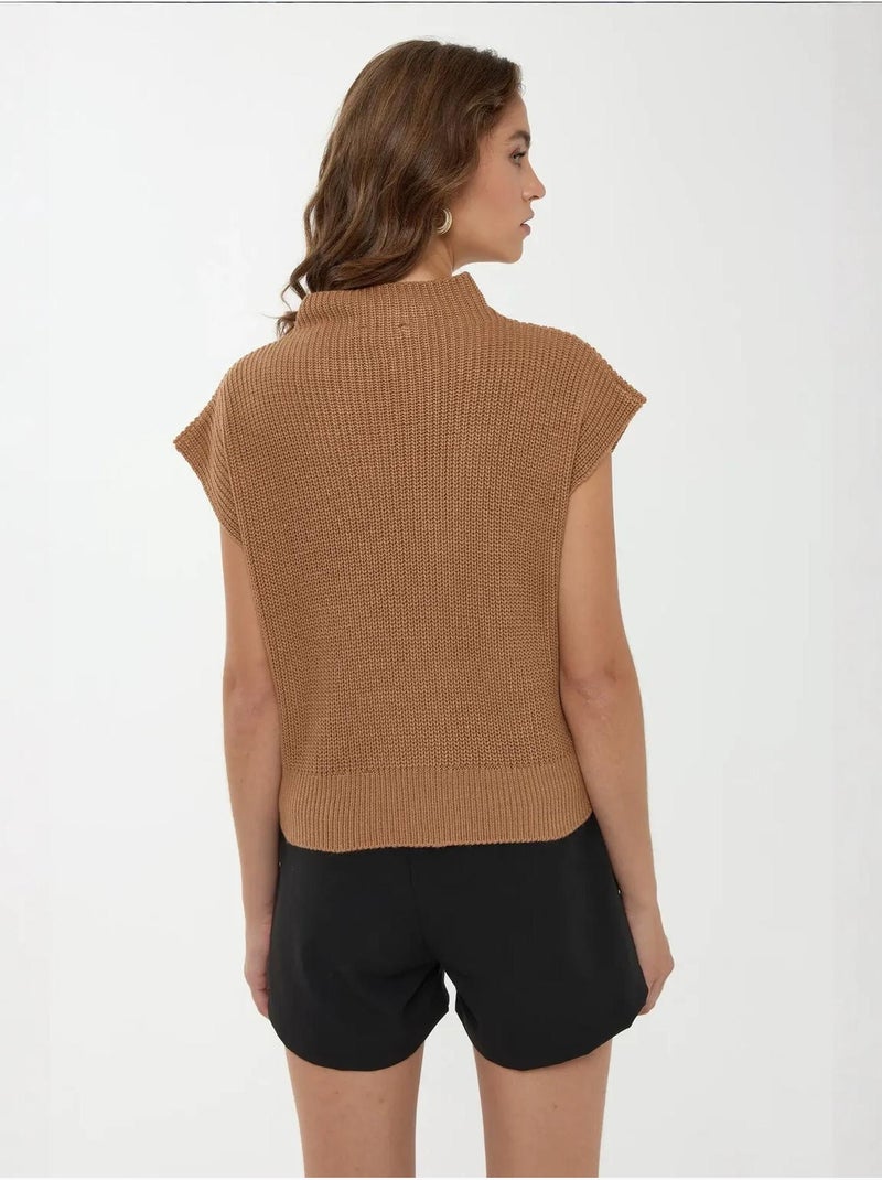 Suéter de punto de cuello alto medio Camel - Kiabi