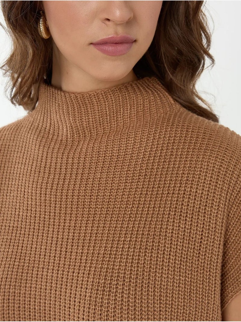 Suéter de punto de cuello alto medio Camel - Kiabi