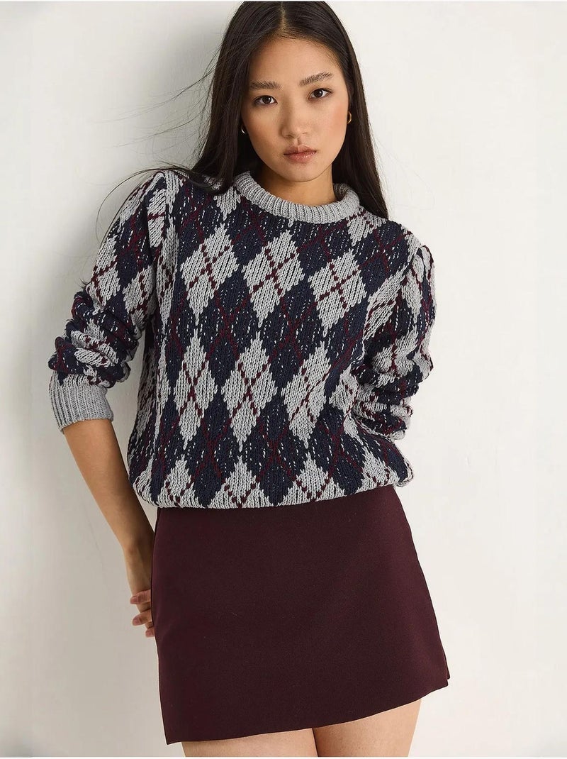 Suéter de punto de cuello redondo para mujer con estampado de rombos lucci Gris - Kiabi