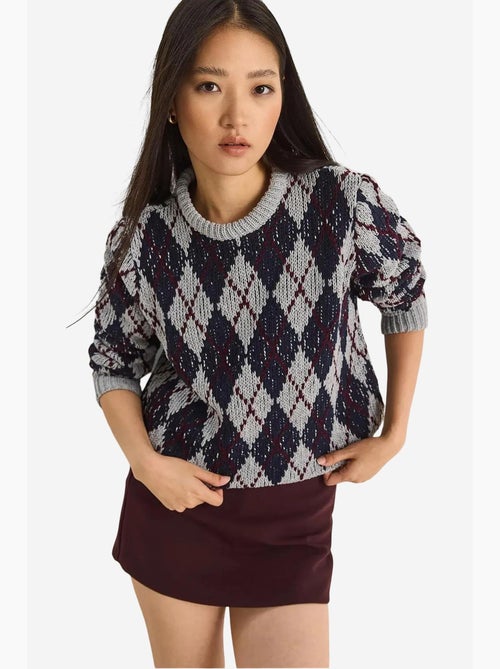 Suéter de punto de cuello redondo para mujer con estampado de rombos lucci - Kiabi Suéter de punto de cuello redondo para mujer con estampado de rombos lucci - Kiabi