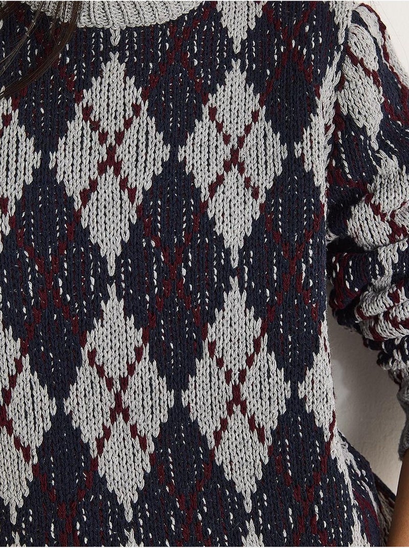 Suéter de punto de cuello redondo para mujer con estampado de rombos lucci Gris - Kiabi