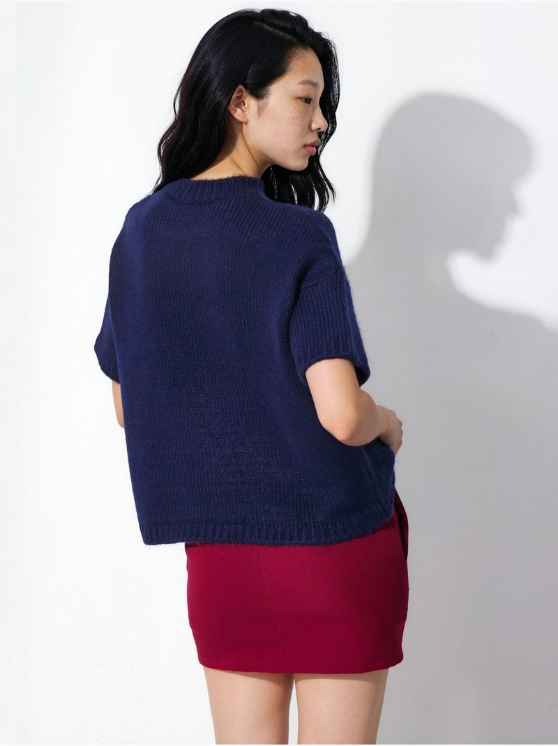 Suéter de punto de cuello redondo relaxed fit Azul marino - Kiabi