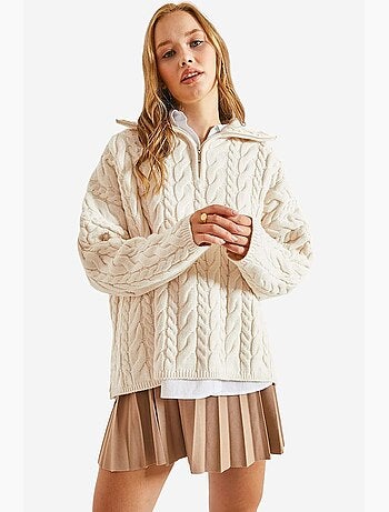 Suéter de punto estampado con cuello alto y cremallera de bianco lucci