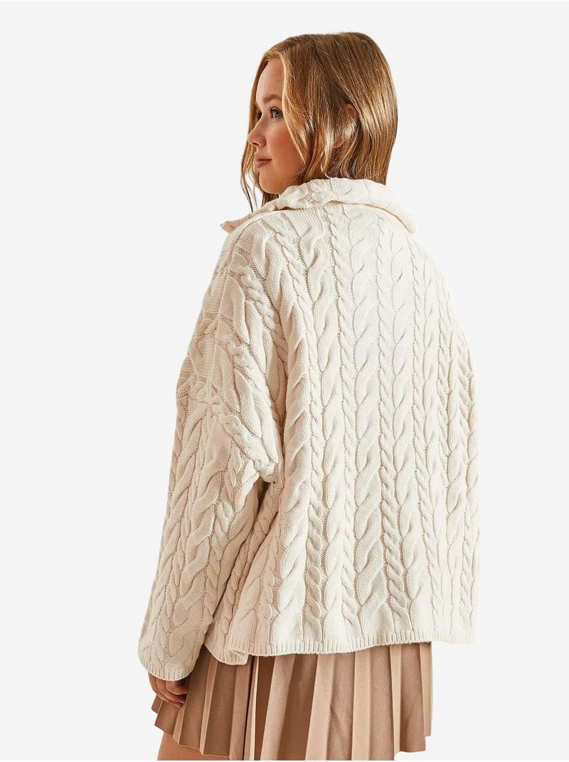 Suéter de punto estampado con cuello alto y cremallera de bianco lucci Beige arcilla - Kiabi