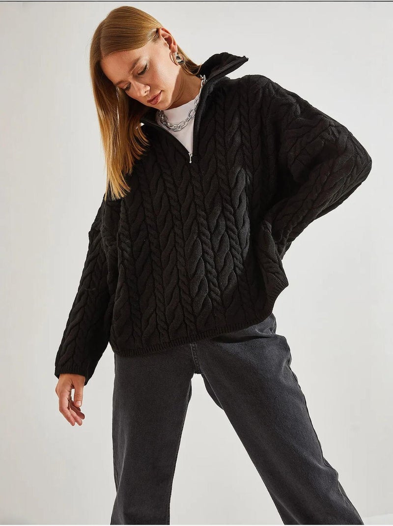 Suéter de punto estampado con cuello alto y cremallera de bianco lucci Negro - Kiabi