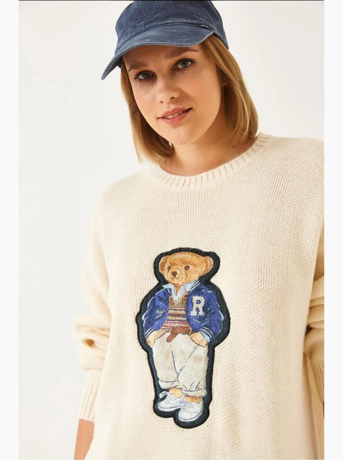Suéter de punto extragrande con estampado de osito de peluche lucci - Kiabi