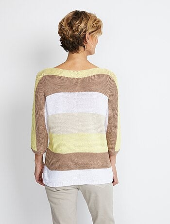 Suéter de punto musgo con mangas 3/4 a rayas - Afibel