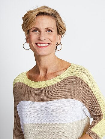 Suéter de punto musgo con mangas 3/4 a rayas - Afibel