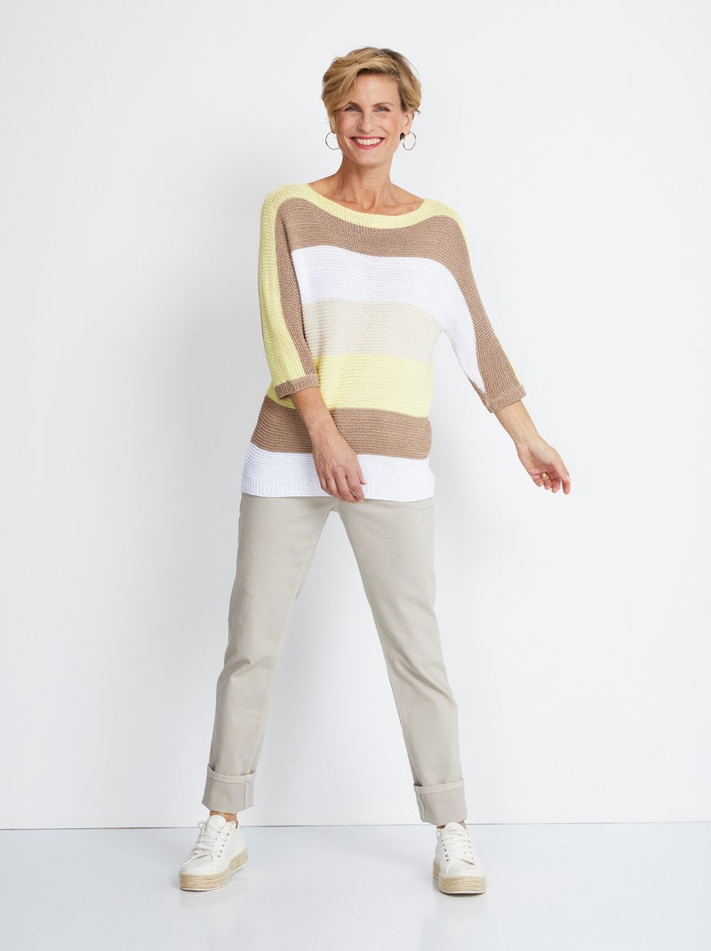 Suéter de punto musgo con mangas 3/4 a rayas - Afibel Amarillo dorado - Kiabi